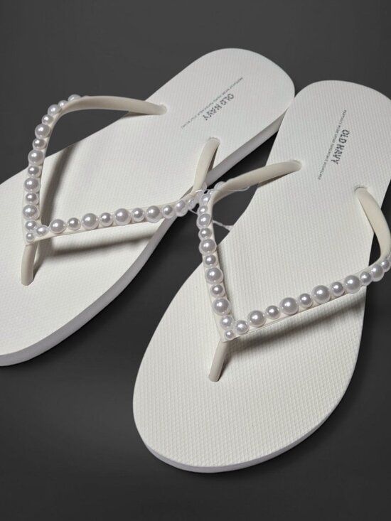 Old Navy Shoes - Custom Pearl Embellished White Flip Flop Sandals (US Womens 10)